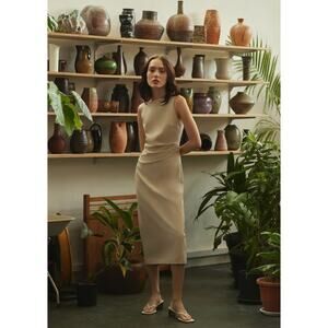 LOVE BONITO Naya Straight Neck Side Pleated Dress